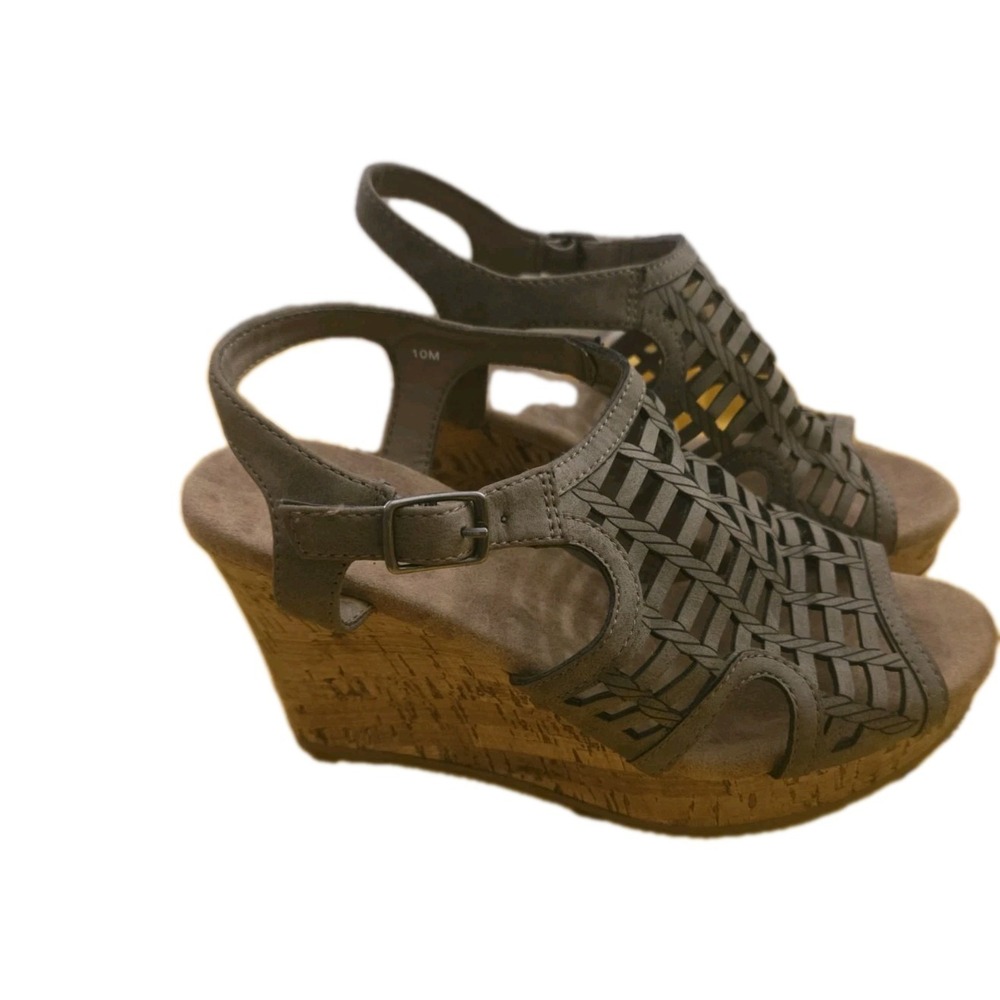 Maurices Women's‎ 10 Woven Cork Wedge Sandals Taupe Slingback Open Toe